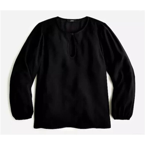J. Crew Keyhole Puff Sleeve Drapey Crepe Blouse Black Sz XXS PETITE - Picture 1 of 10